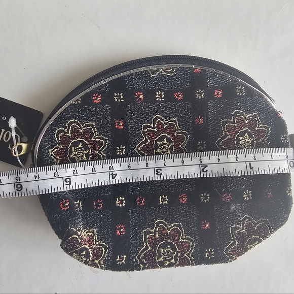 Black cream red textured boho mandala small makeup cosmetic Bag purse pouch - Picture 6 of 9